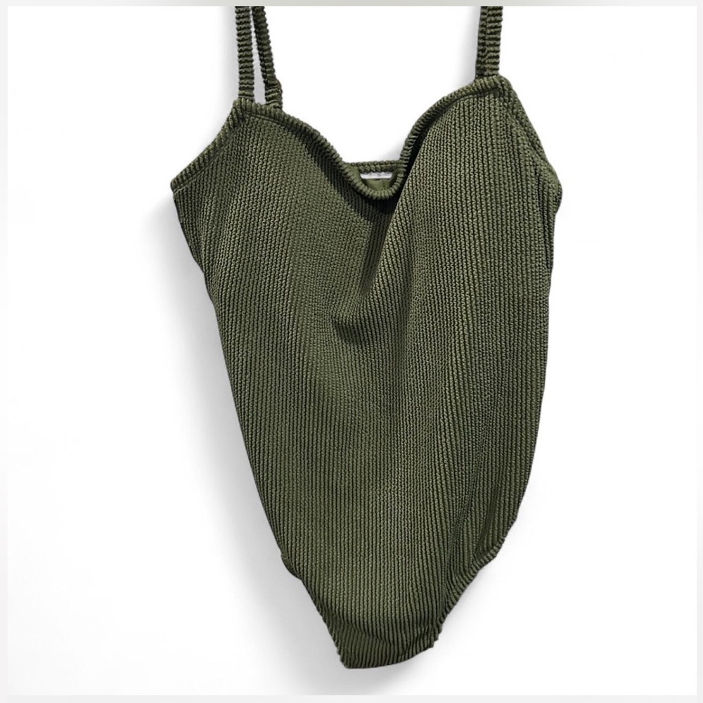 Kona Sol Olive Green Textured One Piece Swimsuit NWT - Picture 2 of 9